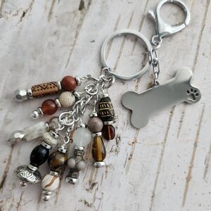 Dog Bone Purse Charm or Keychain Stone Glass Wood Handcrafted